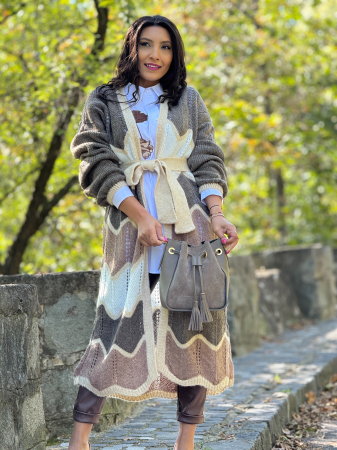 Cardigan lung tricotat cu dungi si model zig-zag [4]