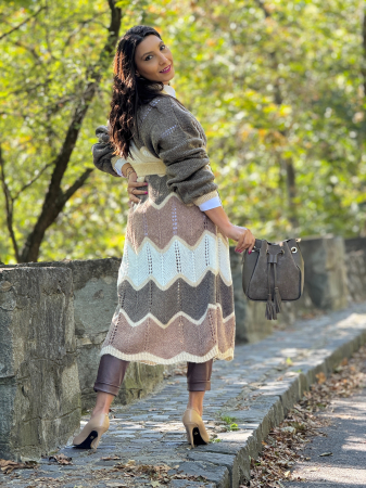 Cardigan lung tricotat cu dungi si model zig-zag [5]