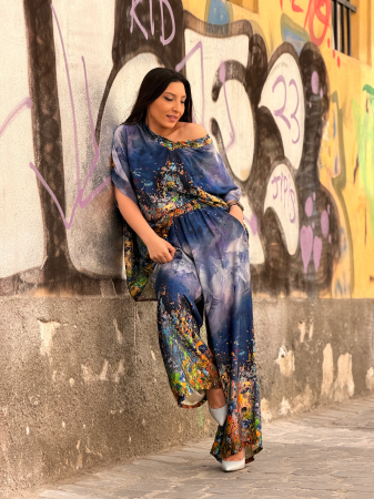 Compleu albastru cu pantaloni cu imprimeu picasso [3]