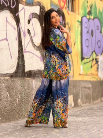 Compleu albastru cu pantaloni cu imprimeu picasso [6]