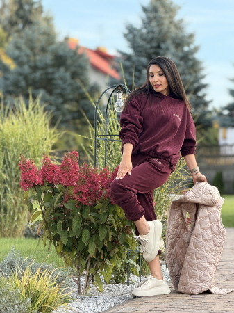 Colectia NOUA - Compleu bordo cu bluza cu gluga
