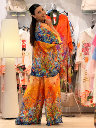 Compleu portocaliu  cu pantaloni cu imprimeu picasso [2]
