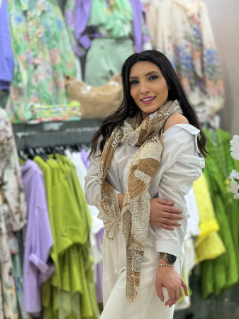 Accesorii de dama - Esarfa bej cu frunze exoticern