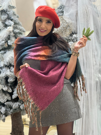 Accesorii de dama - Esarfa colorata cu franjuri