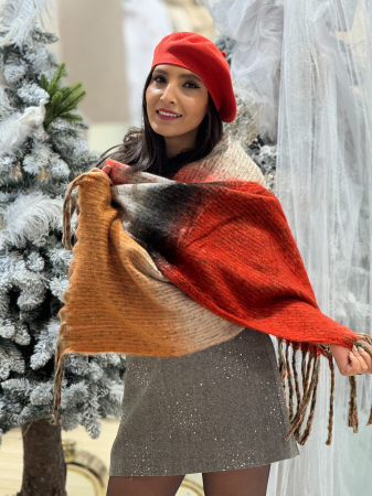 Accesorii de dama - Esarfa colorata cu franjuri