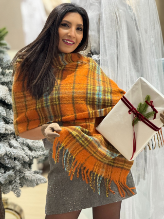 Accesorii de dama - Esarfa in carouri cu insertii sclipici