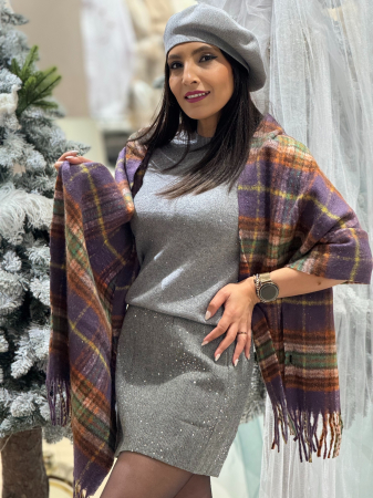 Esarfa in carouri cu insertii sclipici [3]