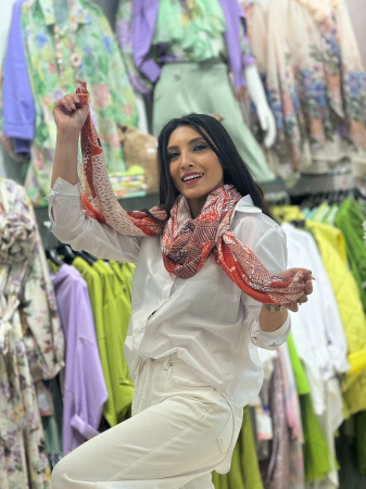 Accesorii de dama - Esarfa portocalie cu frunze exotice