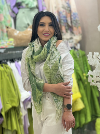 Accesorii de dama - Esarfa verde cu frunze exotice