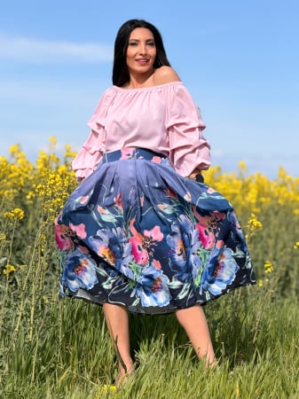 Imbracaminte de dama - Fusta bleumarin cu flori