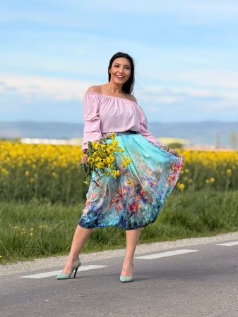 Imbracaminte de dama - Fusta cu print picasso pe turcoaz