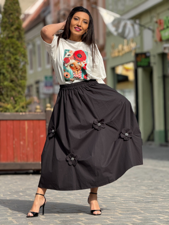 Fuste - Fusta din bumbac cu flori aplicate