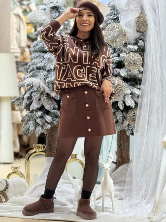 Fuste - Fusta tricotata cu buzunare si nasturi decorativi