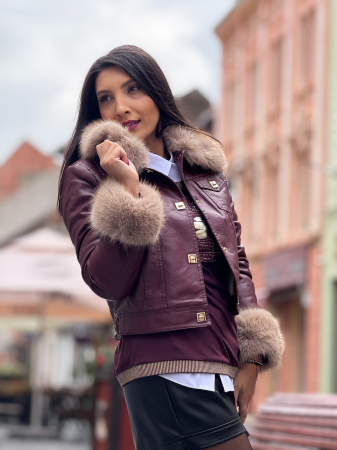 Geaca bordo din piele ecologica cu blanita [9]