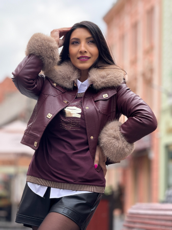 Geaca bordo din piele ecologica cu blanita [8]
