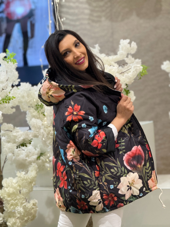 Geaca cu gluga si imprimeu flori [3]