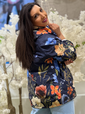 Geaca cu gluga si imprimeu flori [4]