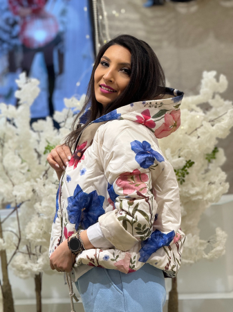 Geaca cu gluga si imprimeu flori [2]