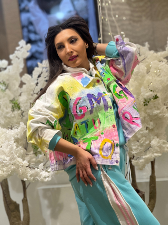 Geaca cu imprimeu artistic multicolor [2]