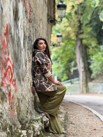 Geaca cu print geometric verde-maro [2]