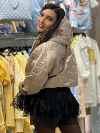 Geacă damă matlasată cu glugă, fermoar frontal și model floral embosat [4]