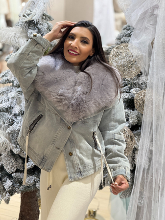 Geaca de jeans cu blana ecologica [7]