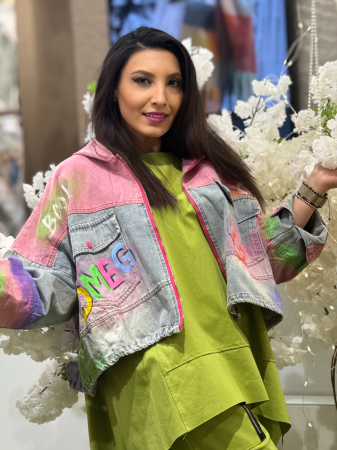 Geaca din denim cu imprimeu artistic si gluga [1]