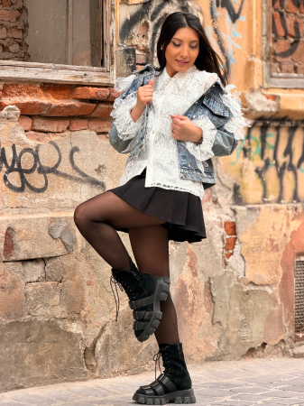 Geaca din jeans cu flori aplicate [5]