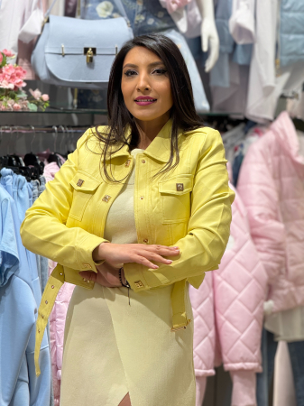 Geaca din piele ecologica cu nasturi decorativi si curea in talie [6]