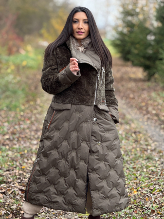 Geci de iarna - Geaca eleganta din blana si detalii din piele ecologica