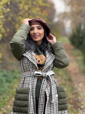 Geaca lunga cu detalii matlasate si guler din blana naturala [8]