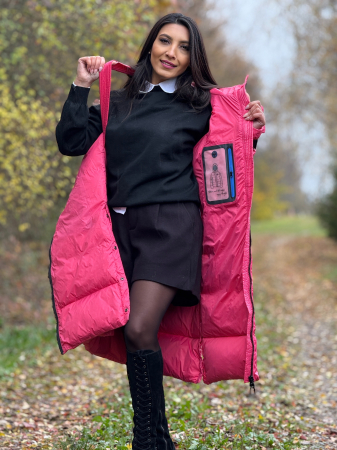 Geaca lunga matlasata cu gluga si fermoar [7]