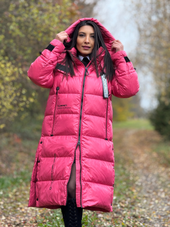 Geci si jachete - Geaca lunga matlasata cu gluga si fermoar