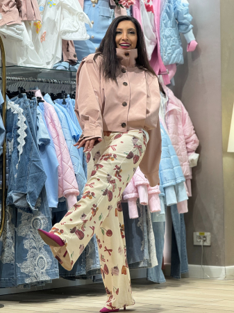 Geaca roz cu pliuri si guler tunica [3]