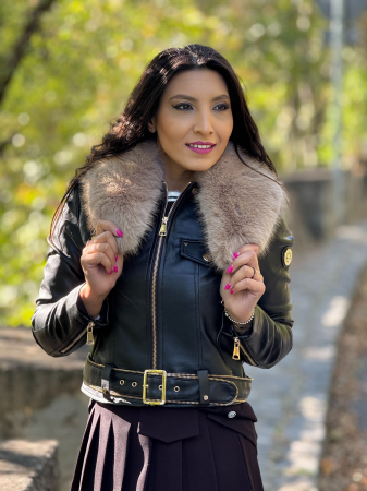 Geaca scurta din piele ecologica cu blana artificiala [4]