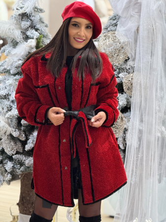 Colectia de lux - Haina din blana rosie cu detalii negre