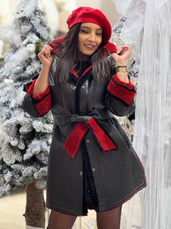 Haina din blana rosie cu detalii negre [5]