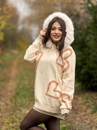 Hanorac cu imprimeu inimioare si gluga cu blanita [1]