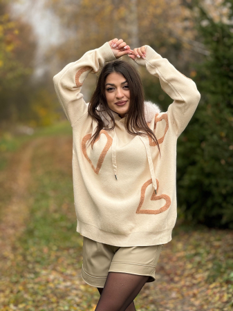 Bluze si camasi - Hanorac cu imprimeu inimioare si gluga cu blanita