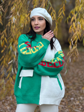 Jacheta alb-verde cu fermoar si detalii sport [5]