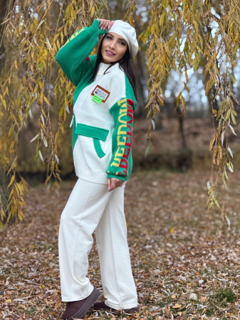 Jacheta alb-verde cu fermoar si detalii sport [2]