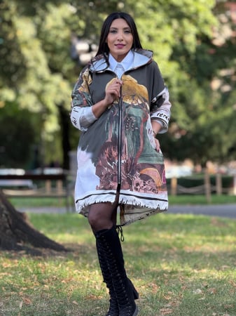 Imbracaminte de dama - Jacheta artistica cu fermoar si imprimeu peisaj