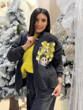 Geci si jachete - Jacheta cu fermoar cu fetita cu funda galbena