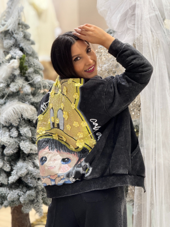 Jacheta cu fermoar cu fetita cu funda galbena [2]