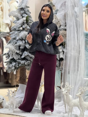 Geci si jachete - Jacheta cu fermoar si print iepure