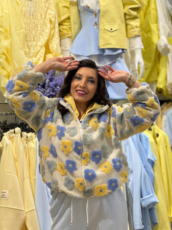 Jachetă damă tip fleece cu fermoar, croială lejeră și model floral texturat [4]