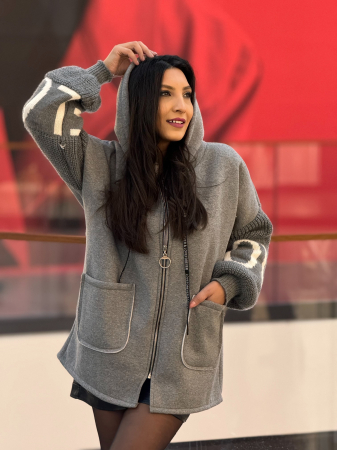 Jacheta din bumbac cu maneci tricotate [5]