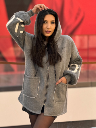 Jacheta din bumbac cu maneci tricotate [4]