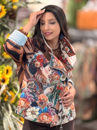 Geci si jachete - Jacheta din catifea cu imprimeu Frida si flori