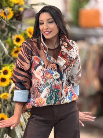 Jacheta din catifea cu imprimeu Frida si flori [1]